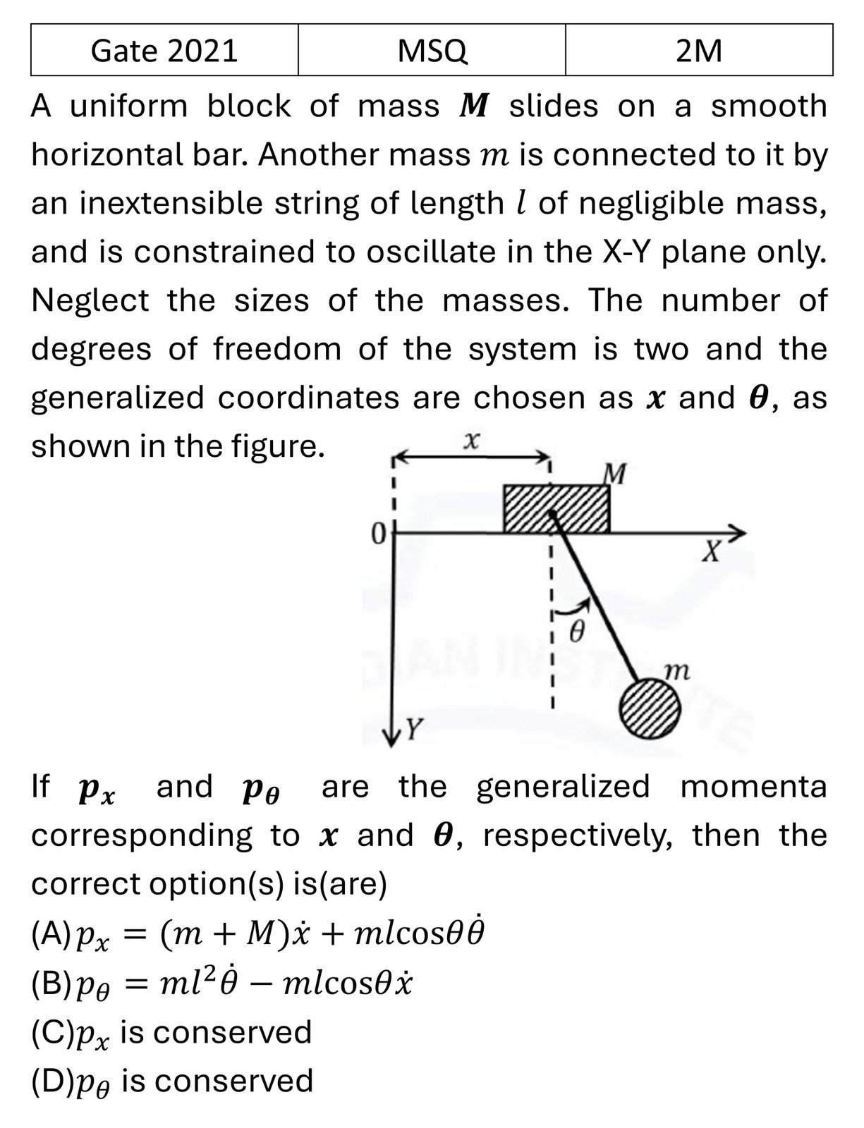GATE 2021 Lagrangian and Hamiltonian previous year question GATE_2021_Q54