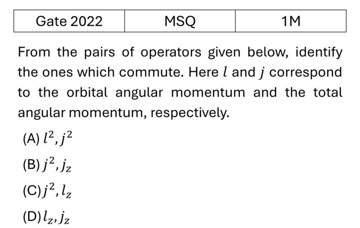 GATE 2022 Orbital angular Momentum and Hydrogen atom previous year question GATE_2022_Q21