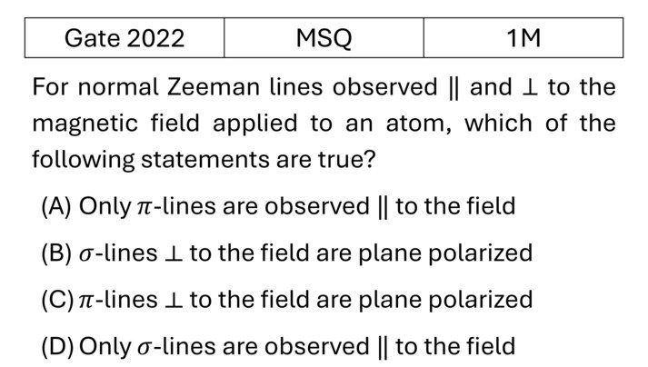 GATE 2022 Effects in atomic physics previous year question GATE_2022_Q22