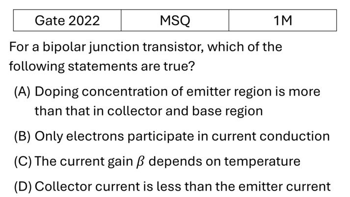 GATE 2022 Transistors previous year question GATE_2022_Q28