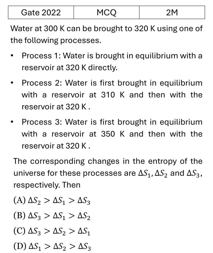 GATE 2022 Laws of thermodynamics previous year question GATE_2022_Q37