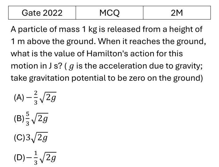 GATE 2022 Lagrangian and Hamiltonian previous year question GATE_2022_Q41