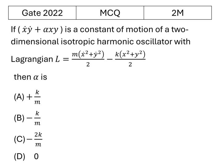 GATE 2022 Lagrangian and Hamiltonian previous year question GATE_2022_Q42