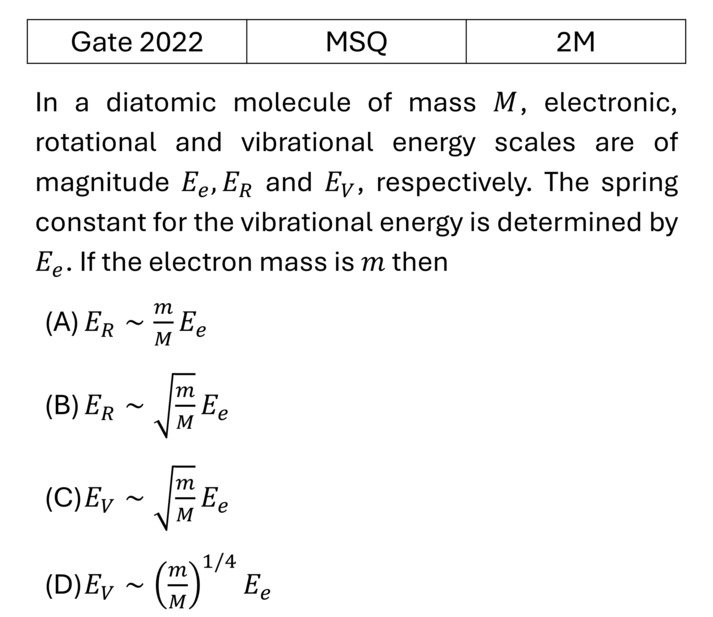 GATE 2022 Molecular Physics previous year question GATE_2022_Q50