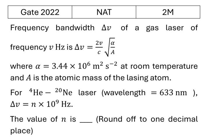 GATE 2022 Lasers previous year question GATE_2022_Q64