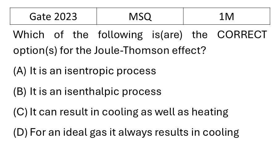 GATE 2023 Laws of thermodynamics previous year question GATE_2023_Q28