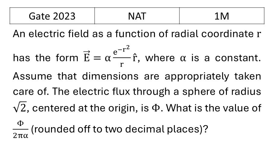 GATE 2023 Electrostatics previous year question GATE_2023_Q35