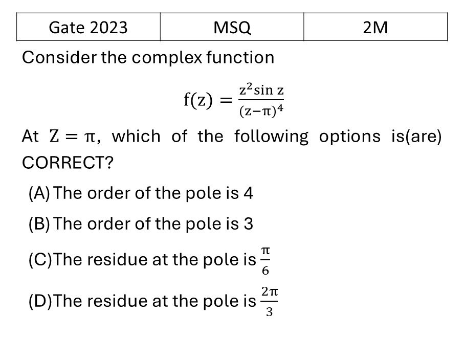 GATE 2023 Complex Analysis previous year question GATE_2023_Q56