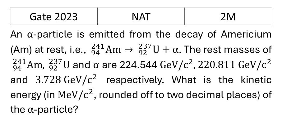 GATE 2023 Radioactivity previous year question GATE_2023_Q62