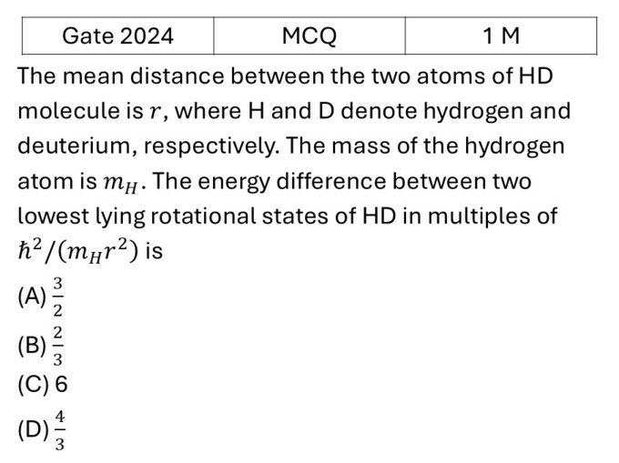 GATE 2024 Molecular Physics previous year question GATE_2024_Q15