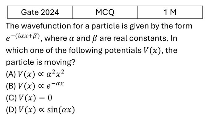 GATE 2024 Basics Quantum Mechanics previous year question GATE_2024_Q29