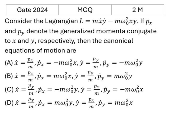 GATE 2024 Lagrangian and Hamiltonian previous year question GATE_2024_Q38