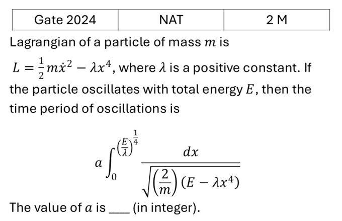 GATE 2024 Lagrangian and Hamiltonian previous year question GATE_2024_Q60