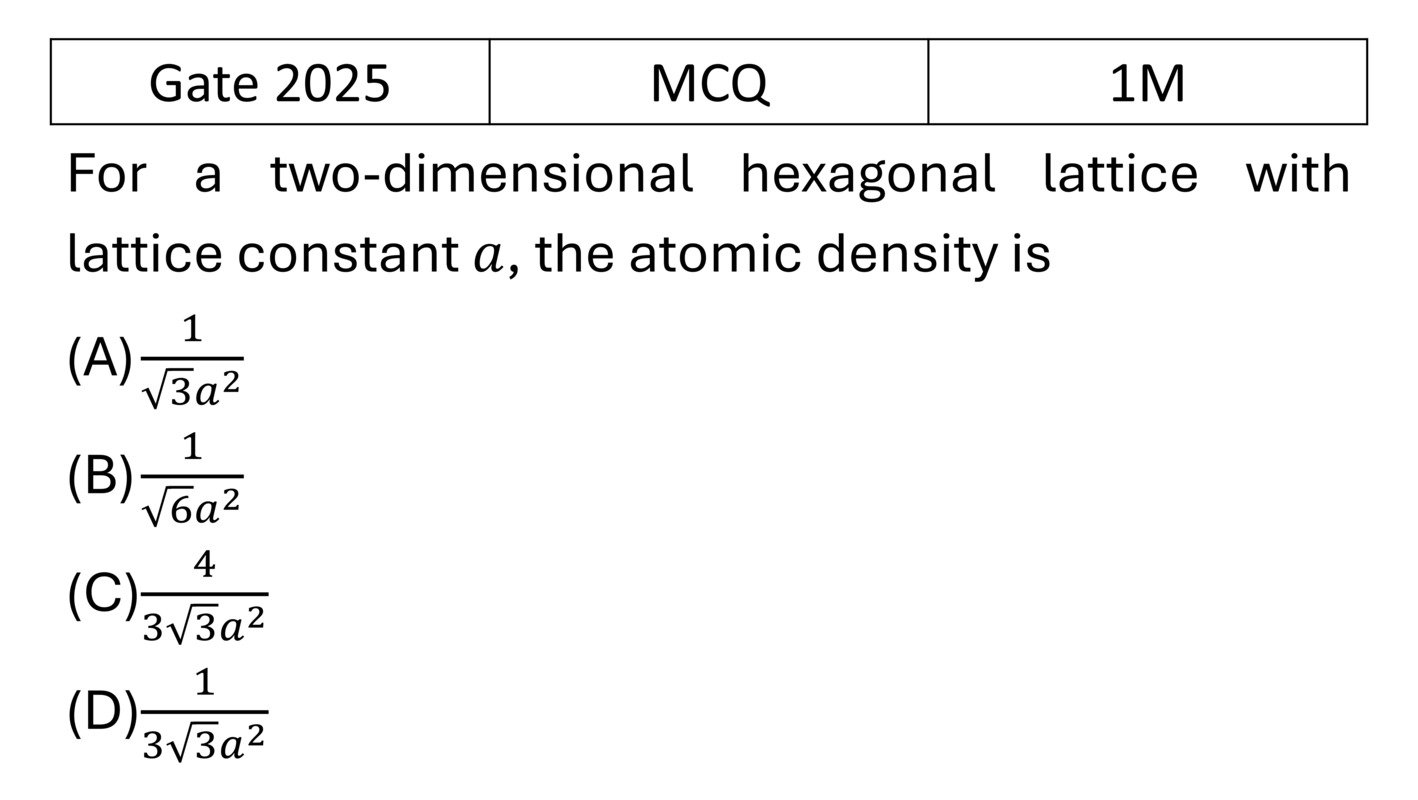 GATE 2025 Crystallography previous year question GATE_2025_Q11