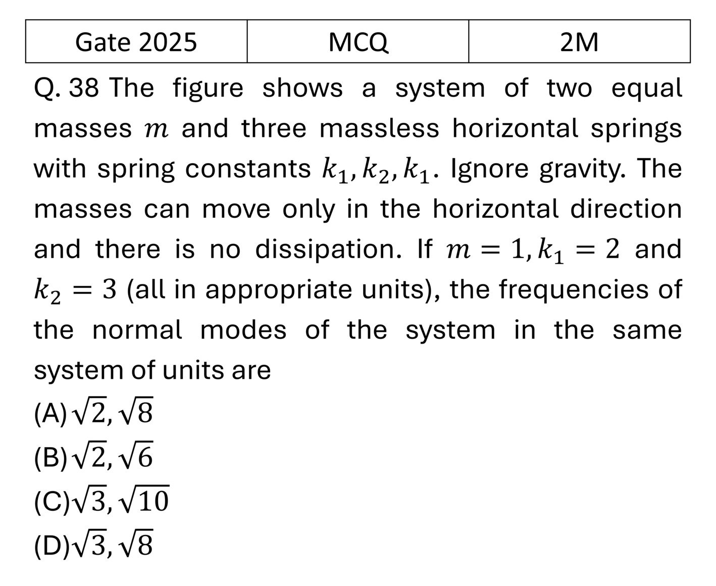 GATE 2025 Small Oscillations previous year question GATE_2025_Q38