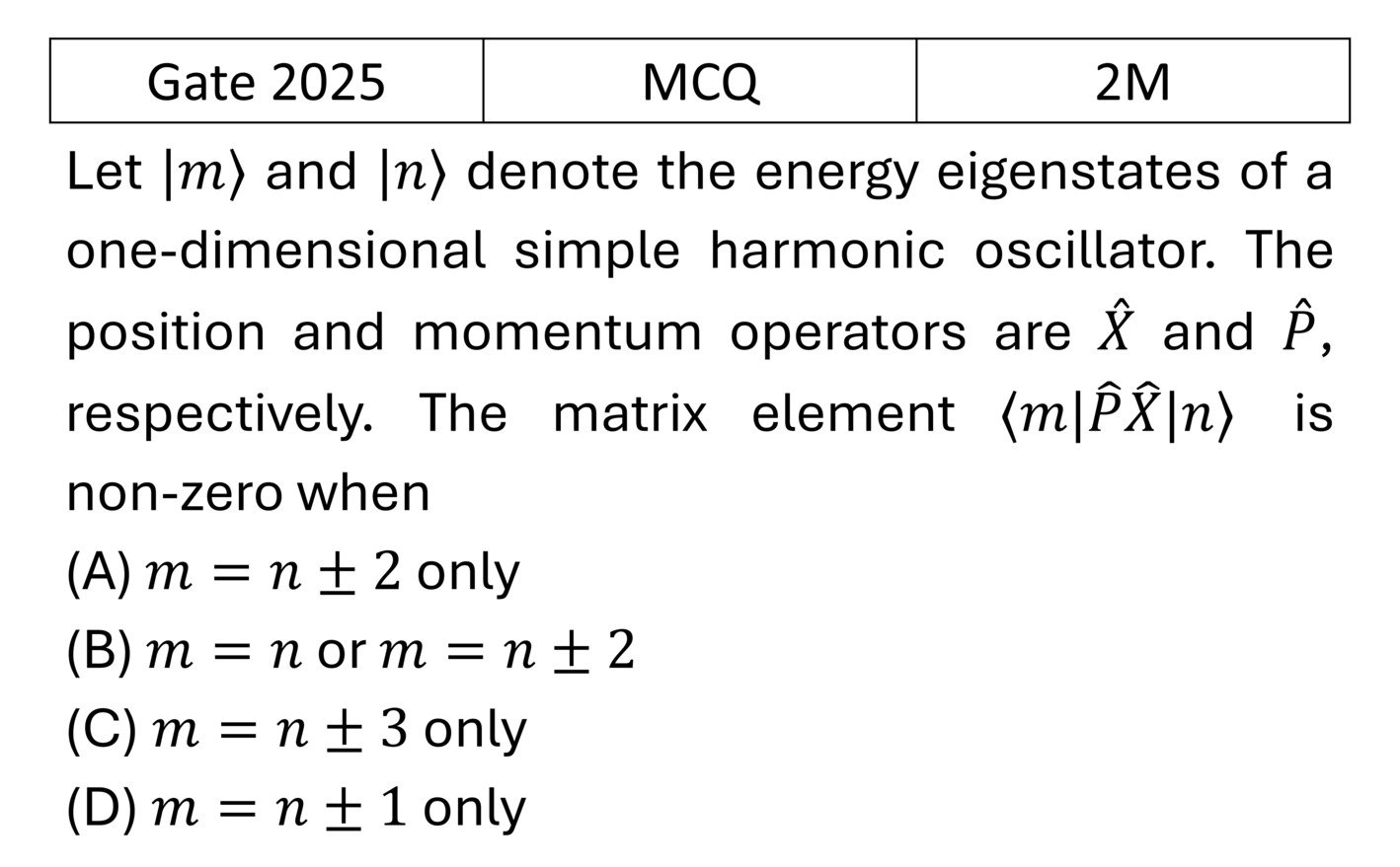 GATE 2025 Quantum Harmonic Oscillator previous year question GATE_2025_Q43