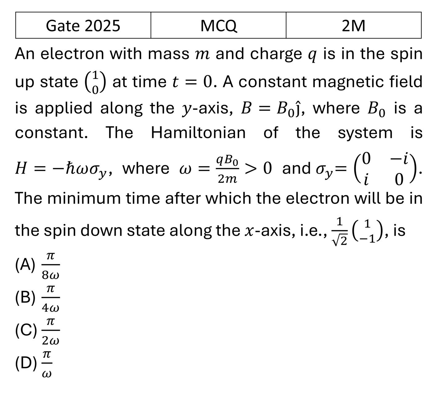 GATE 2025 Basics Quantum Mechanics previous year question GATE_2025_Q45
