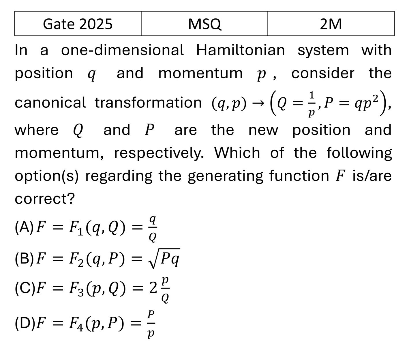GATE 2025 Canonical Transformation and Poisson bracket previous year question GATE_2025_Q53