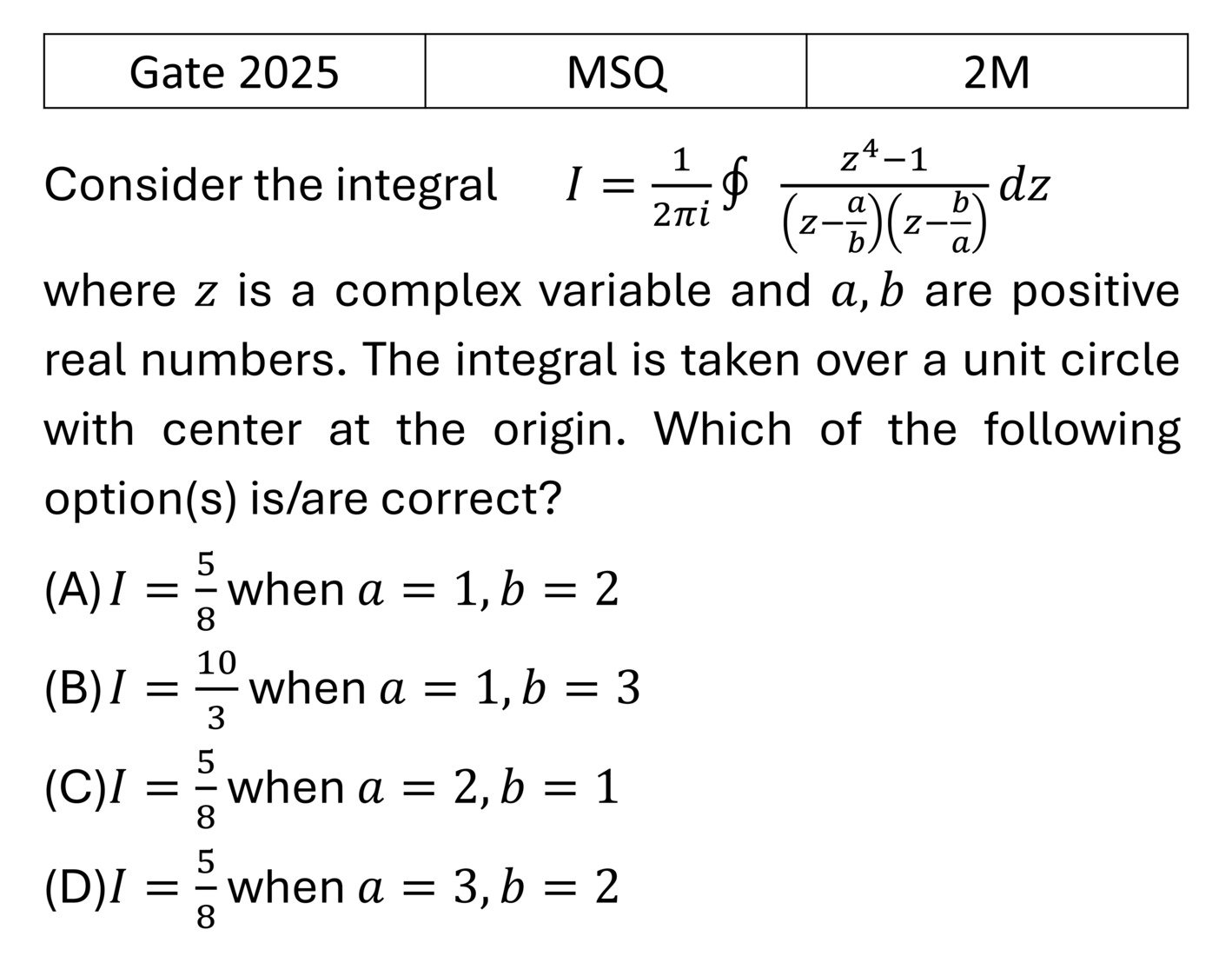 GATE 2025 Complex Analysis previous year question GATE_2025_Q55
