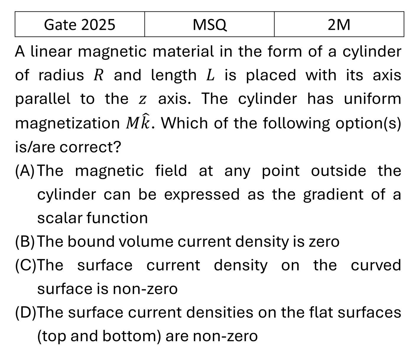 GATE 2025 Magnetism in matter previous year question GATE_2025_Q58