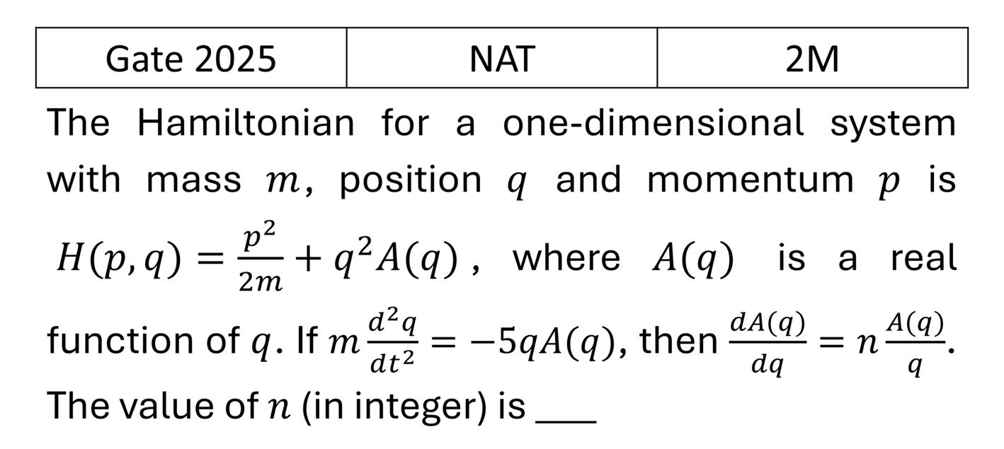 GATE 2025 Lagrangian and Hamiltonian previous year question GATE_2025_Q62