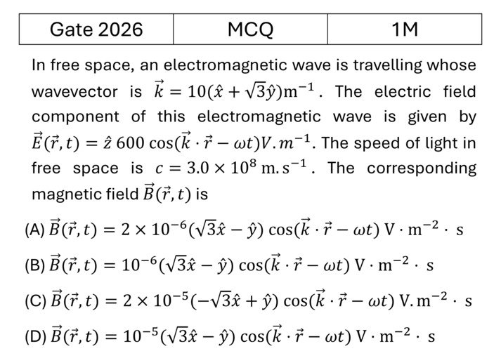 GATE 2026 EM Waves previous year question GATE_2026_Q11