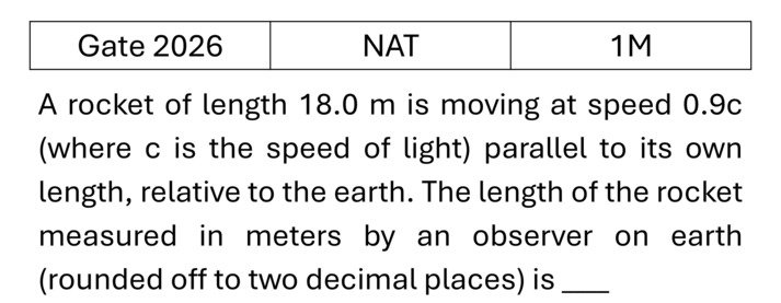 GATE 2026 Special theory of relativity previous year question GATE_2026_Q35