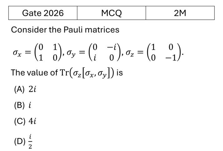 GATE 2026 Matrices previous year question GATE_2026_Q37