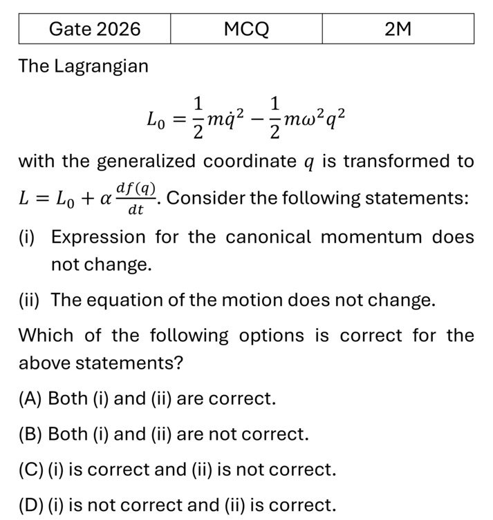GATE 2026 Lagrangian and Hamiltonian previous year question GATE_2026_Q46