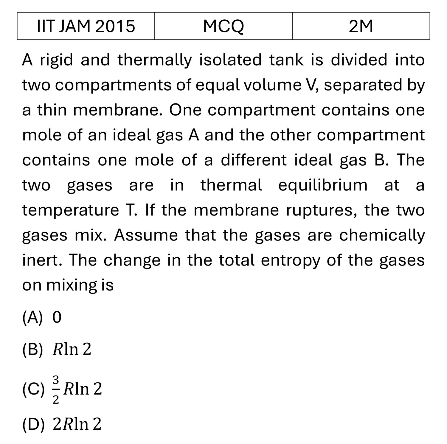 IIT JAM 2015 Laws of thermodynamics previous year question IIT_JAM_2015_Q12