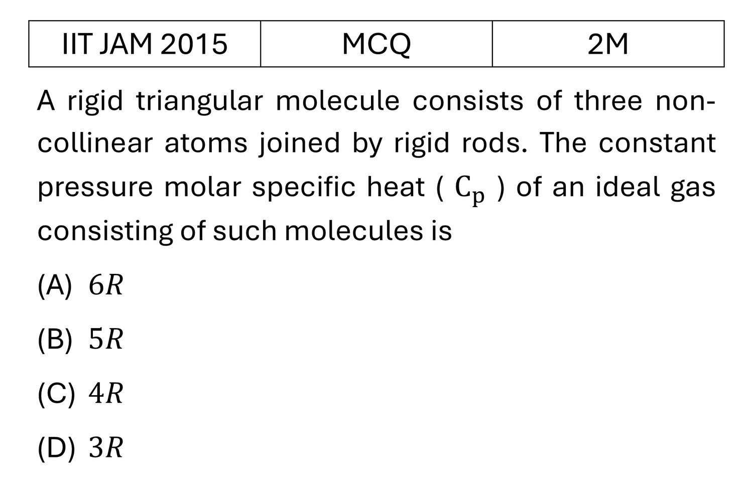 IIT JAM 2015 Kinetic theory of gases previous year question IIT_JAM_2015_Q15