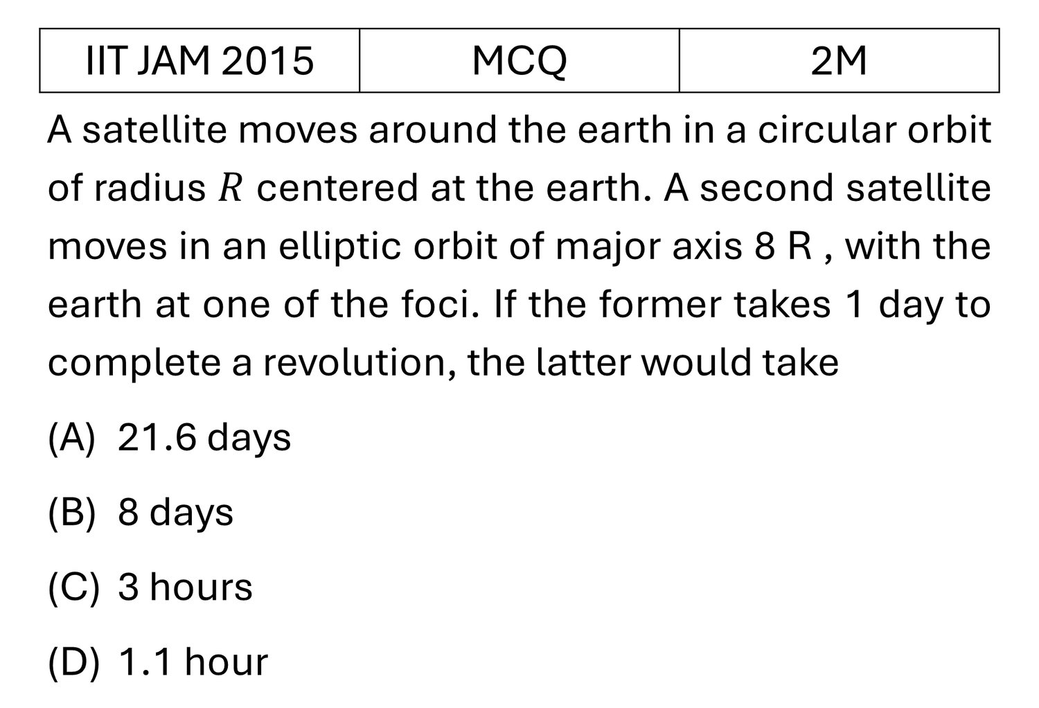 IIT JAM 2015 Central forces and gravitation previous year question IIT_JAM_2015_Q16