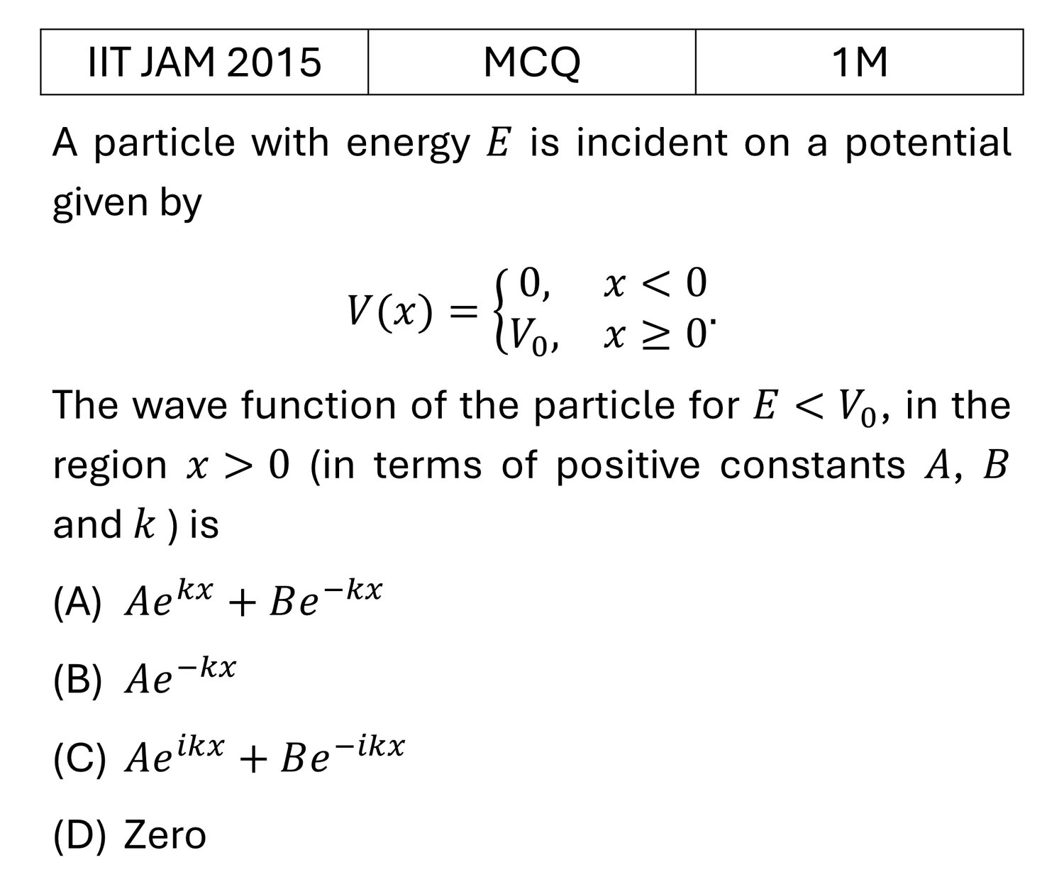 IIT JAM 2015 Potential Well previous year question IIT_JAM_2015_Q3