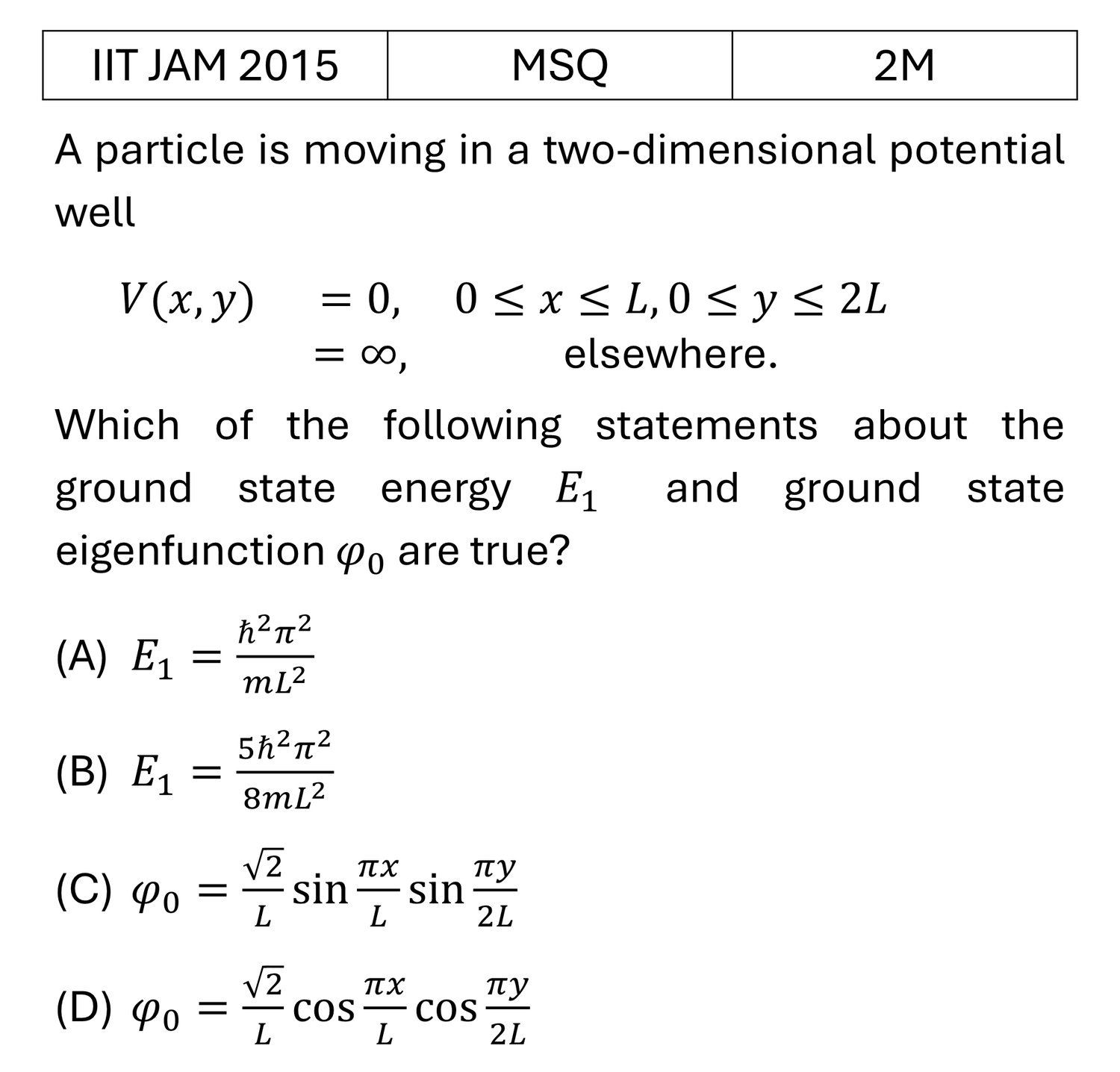 IIT JAM 2015 Potential Well previous year question IIT_JAM_2015_Q35