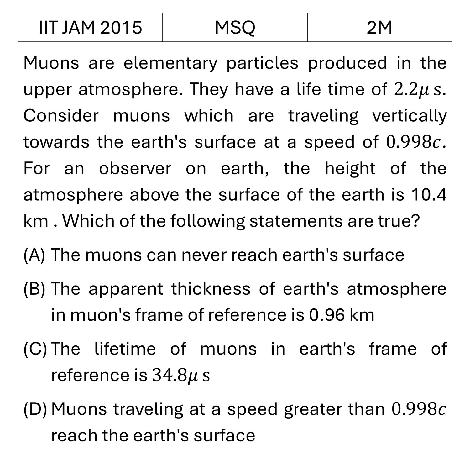 IIT JAM 2015 Relativity previous year question IIT_JAM_2015_Q37