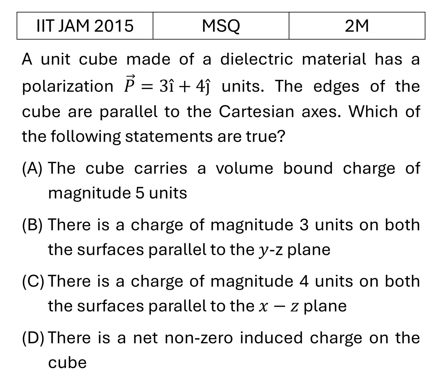 IIT JAM 2015 Electric filed in matter previous year question IIT_JAM_2015_Q40