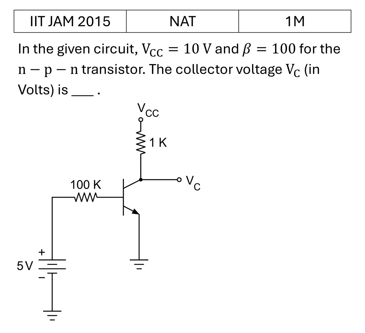 IIT JAM 2015 Transistors previous year question IIT_JAM_2015_Q44