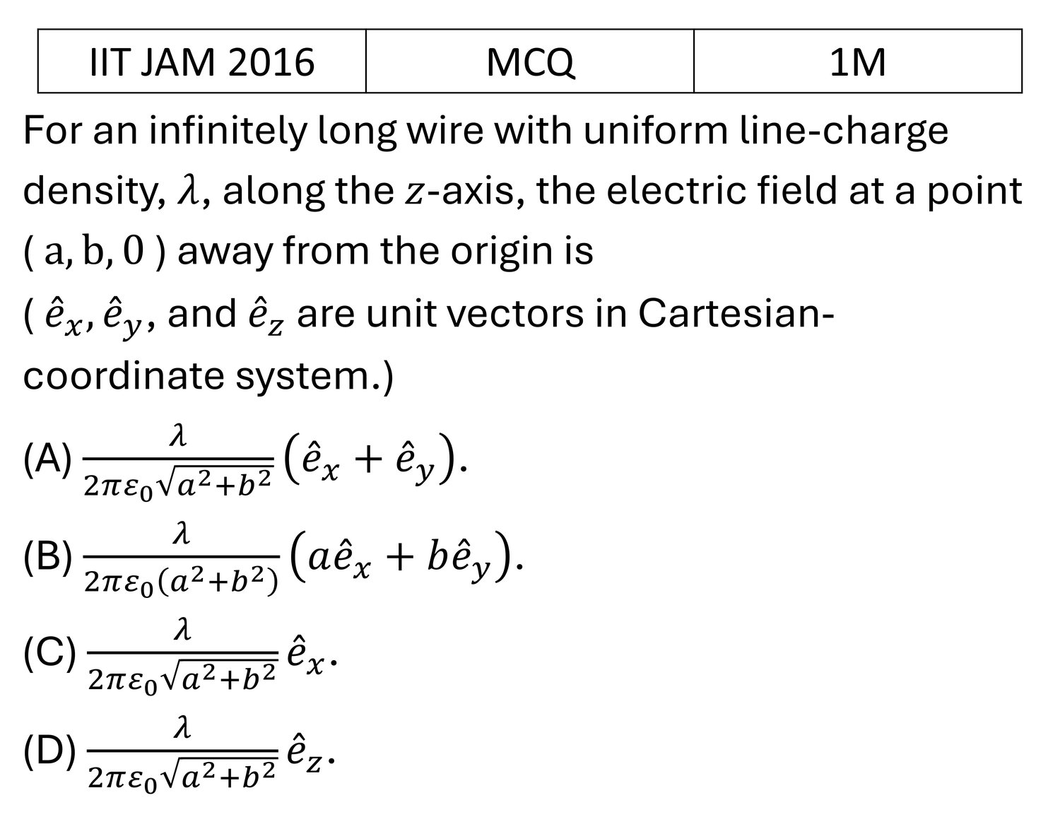 IIT JAM 2016 Electrostatics previous year question IIT_JAM_2016_Q1