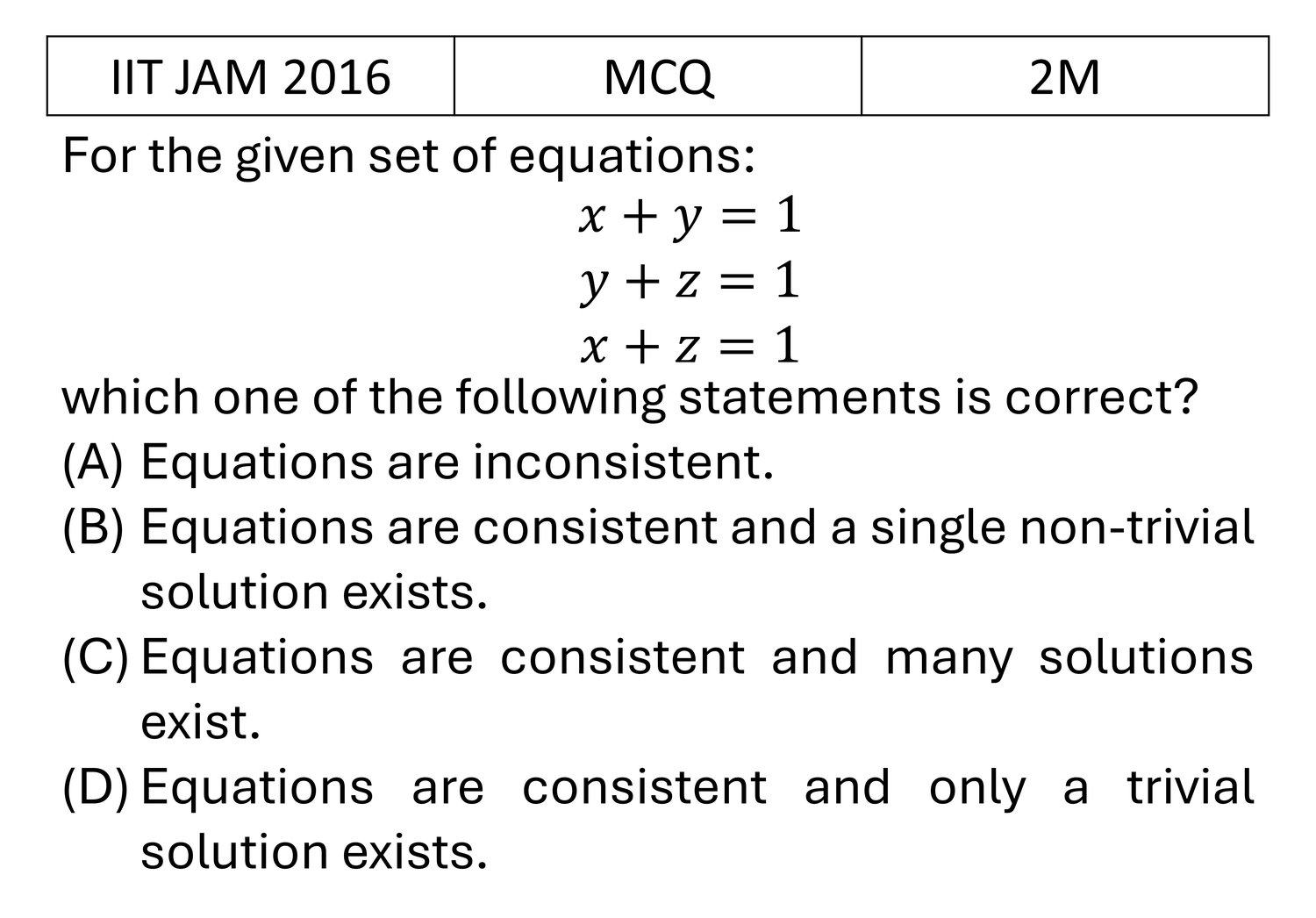 IIT JAM 2016 Matrices previous year question IIT_JAM_2016_Q11