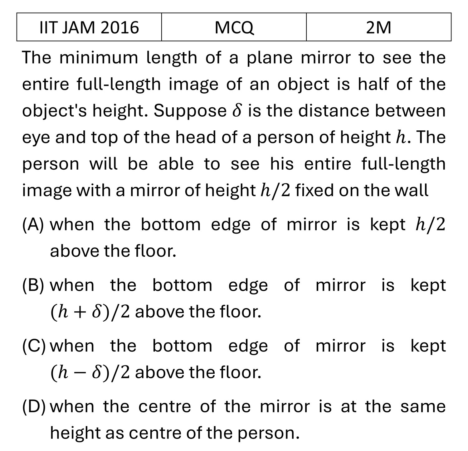 IIT JAM 2016 Ray Optics previous year question IIT_JAM_2016_Q21
