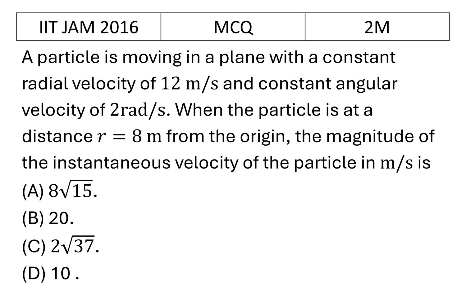 IIT JAM 2016 Basic Mechanics previous year question IIT_JAM_2016_Q22