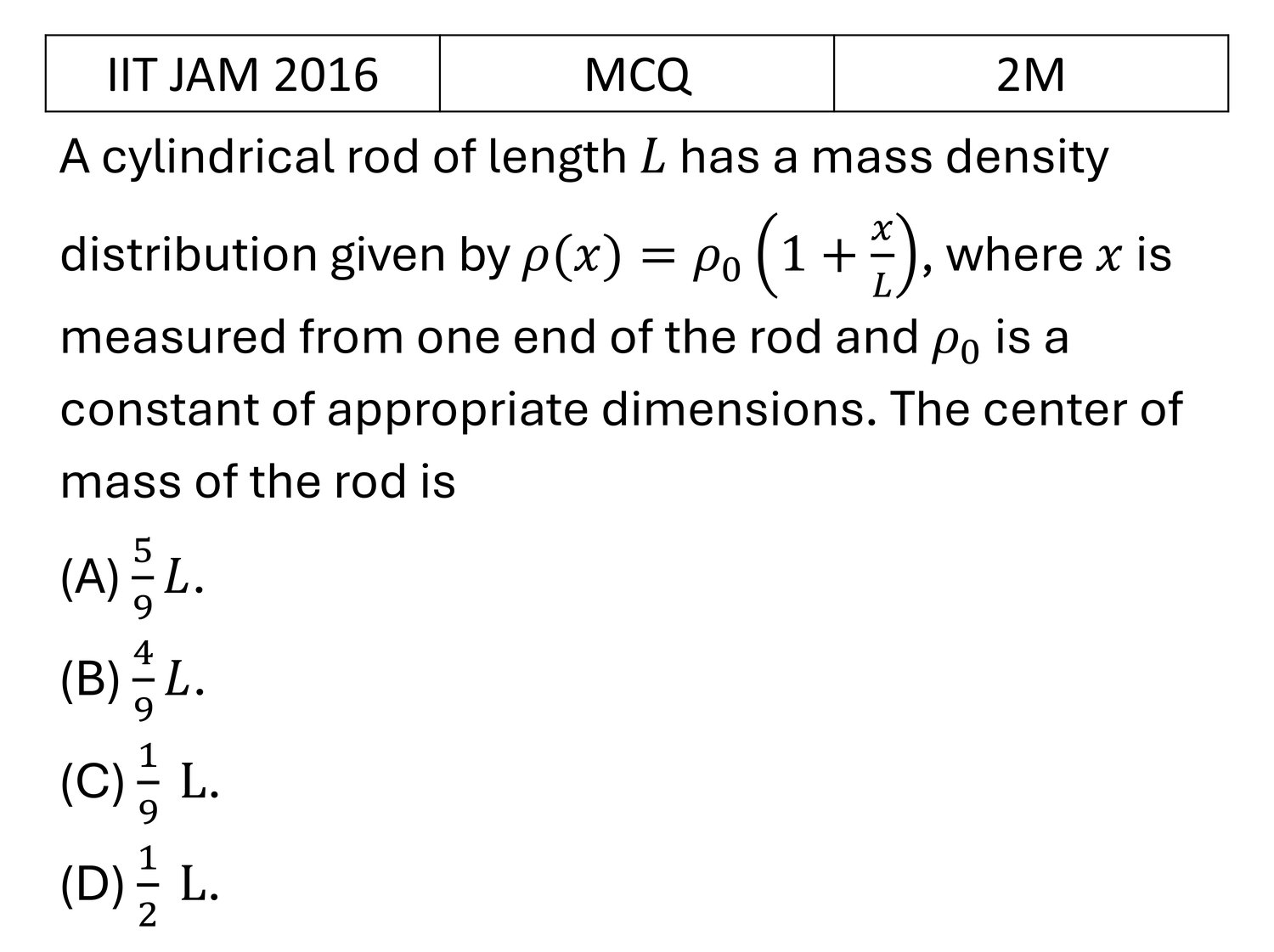 IIT JAM 2016 Basic Mechanics previous year question IIT_JAM_2016_Q23