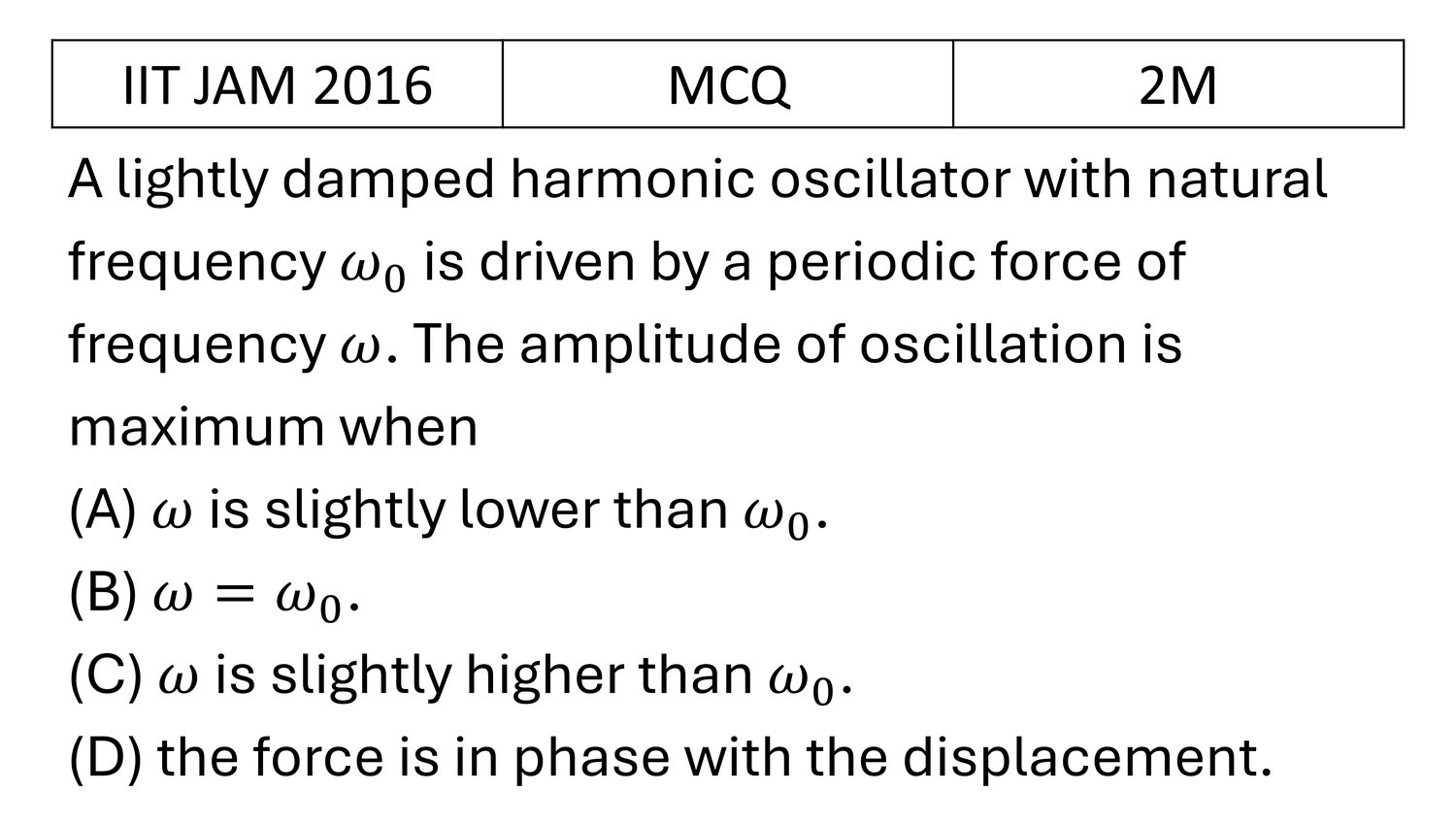 IIT JAM 2016 Damped and Forced Oscillator previous year question IIT_JAM_2016_Q25