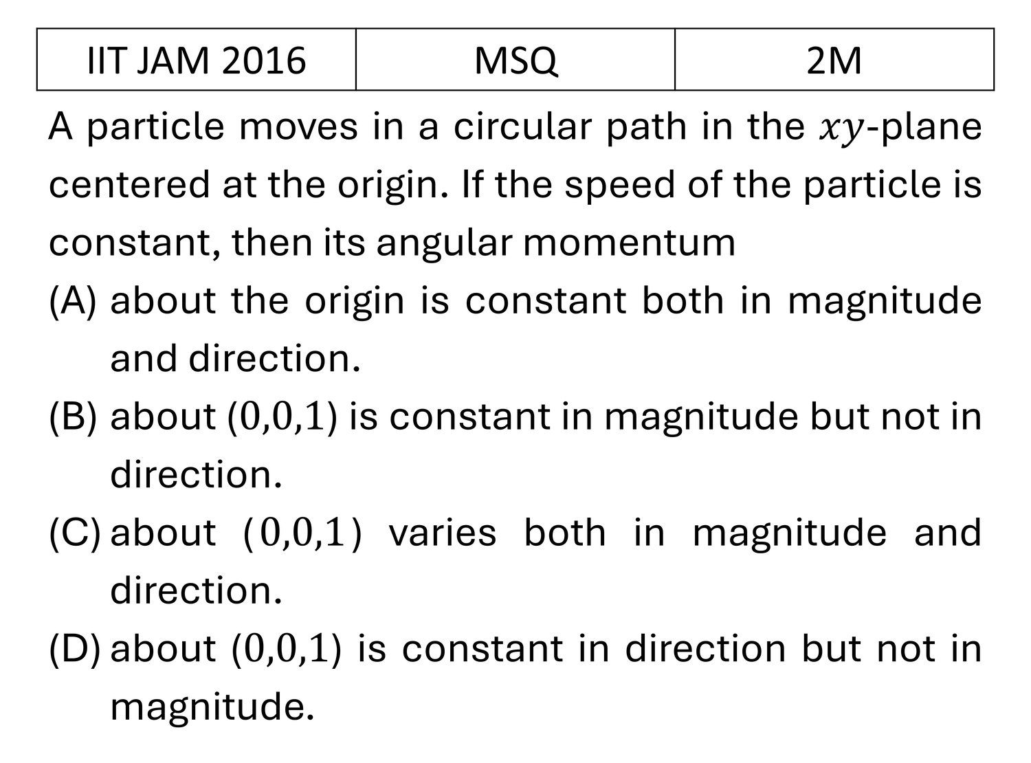 IIT JAM 2016 Rotational Motion previous year question IIT_JAM_2016_Q37