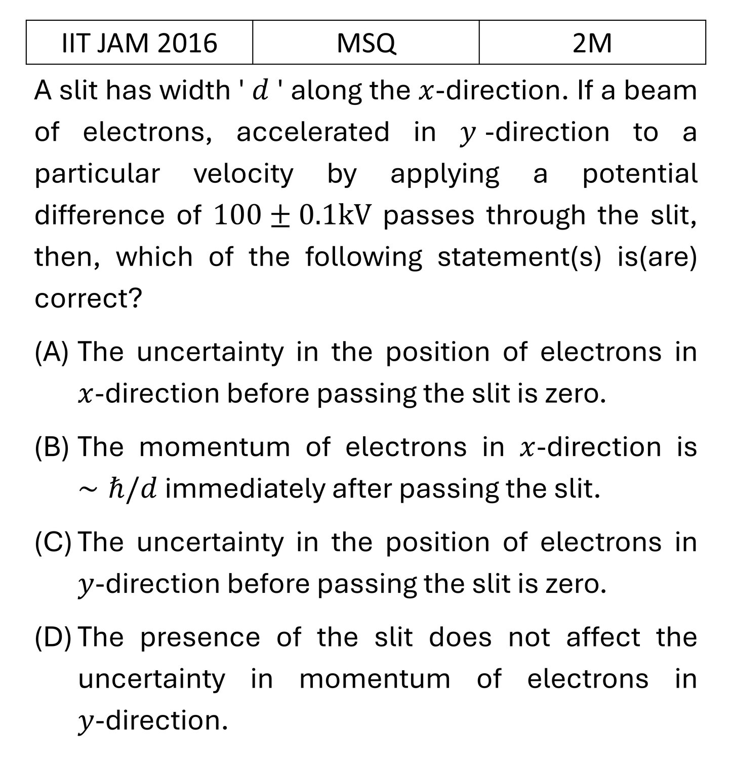 IIT JAM 2016 Debroglie and uncertainty principle previous year question IIT_JAM_2016_Q39