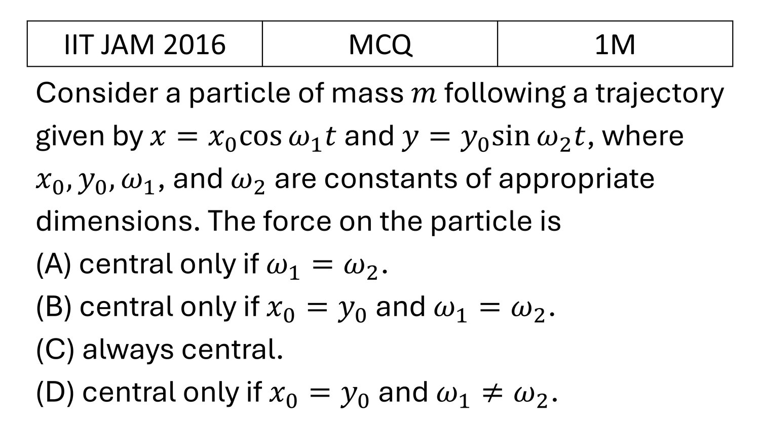 IIT JAM 2016 Central forces and gravitation previous year question IIT_JAM_2016_Q4