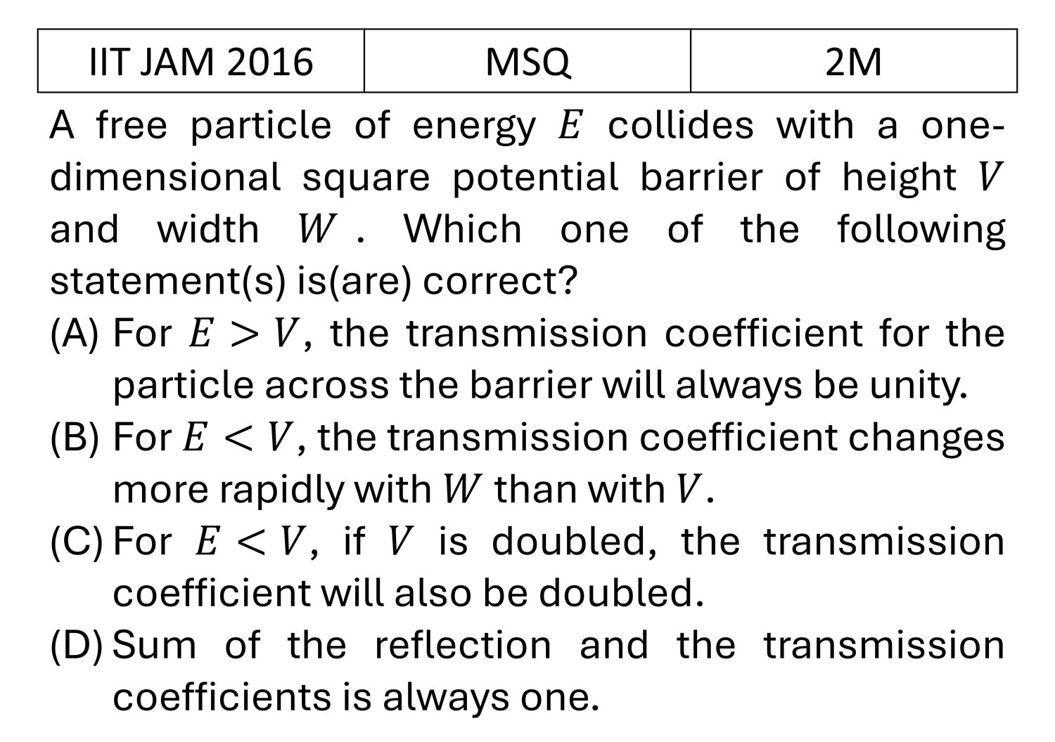 IIT JAM 2016 Potential Well previous year question IIT_JAM_2016_Q40