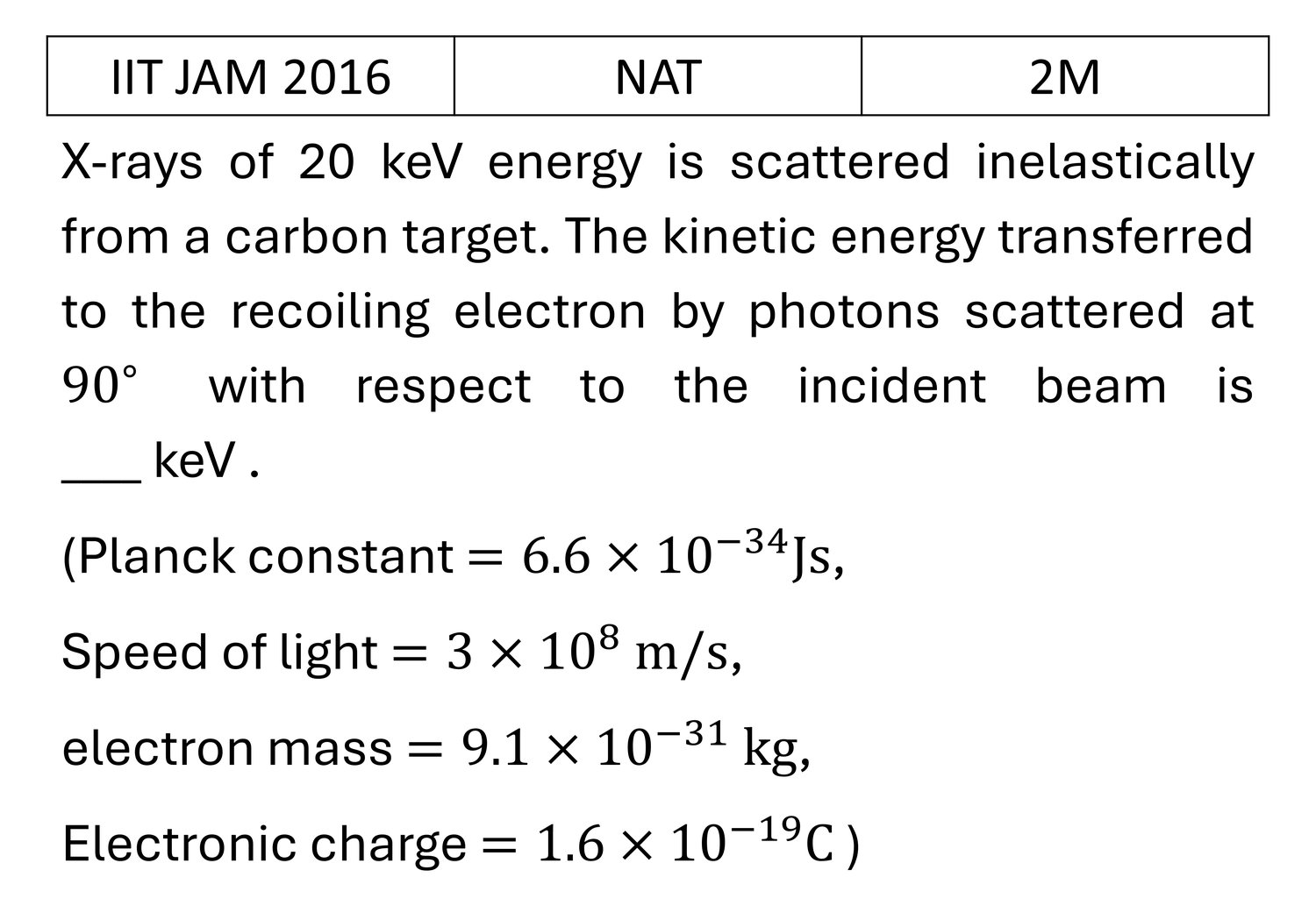 IIT JAM 2016 Light Matter interaction previous year question IIT_JAM_2016_Q57