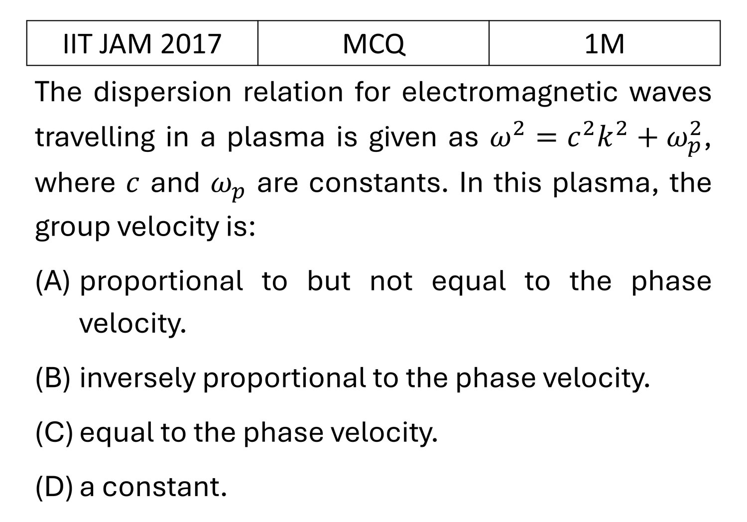 IIT JAM 2017 EM Waves previous year question IIT_JAM_2017_Q1