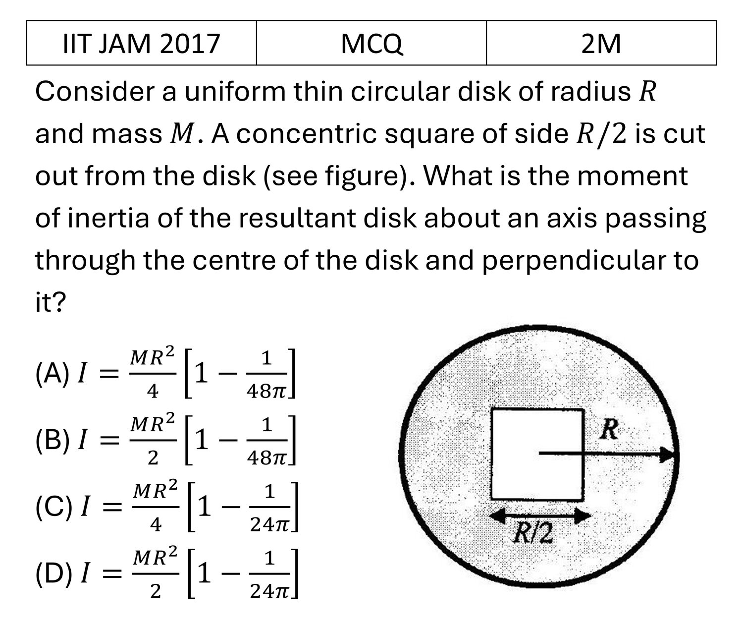 IIT JAM 2017 Rotational Motion previous year question IIT_JAM_2017_Q12